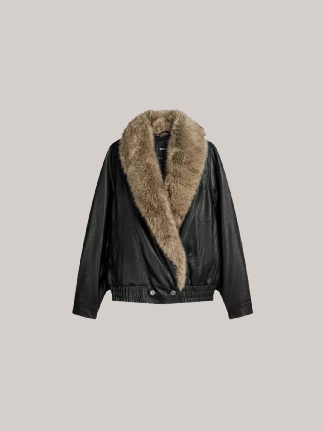 Faux Fur collar leather jacket