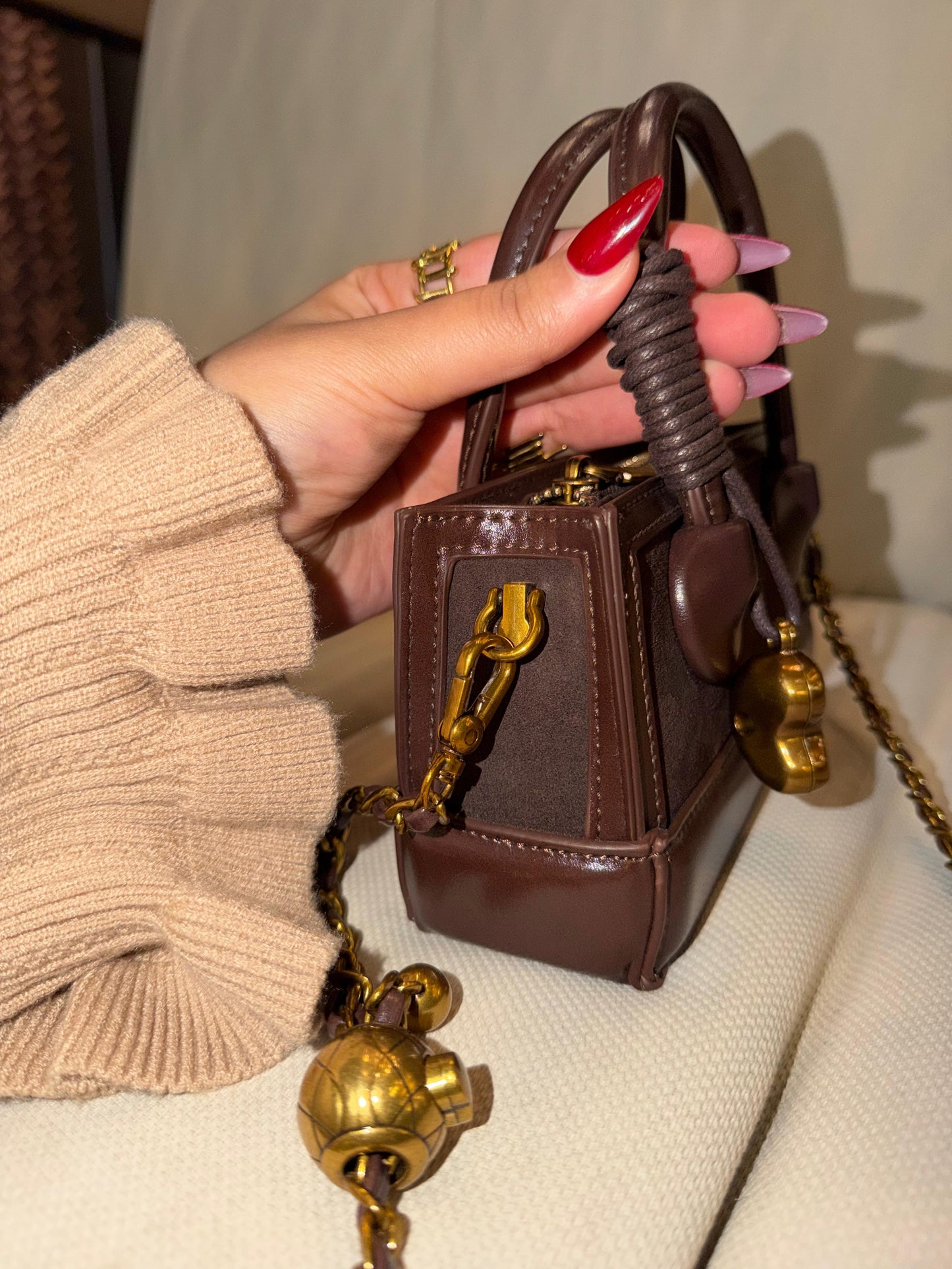 Luxe mini box bag - chocolate Brown